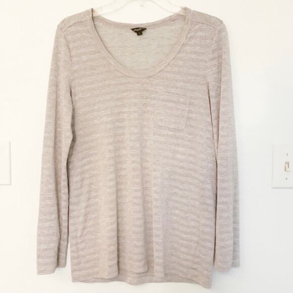 Eddie Bauer Long Sleeve Metallic Stripe Pocket Tee Small Gray Silver - Picture 1 of 8